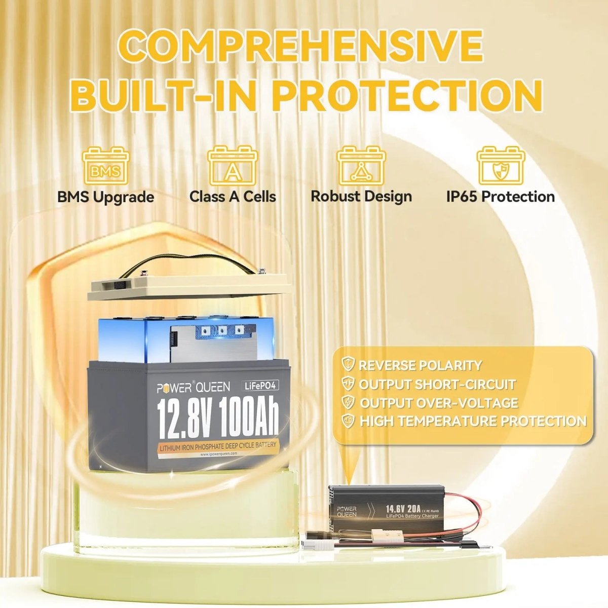 Power Queen 12V 20A Charger Kit With 12V 100Ah Deep Cycle Lithium Battery Power Queen