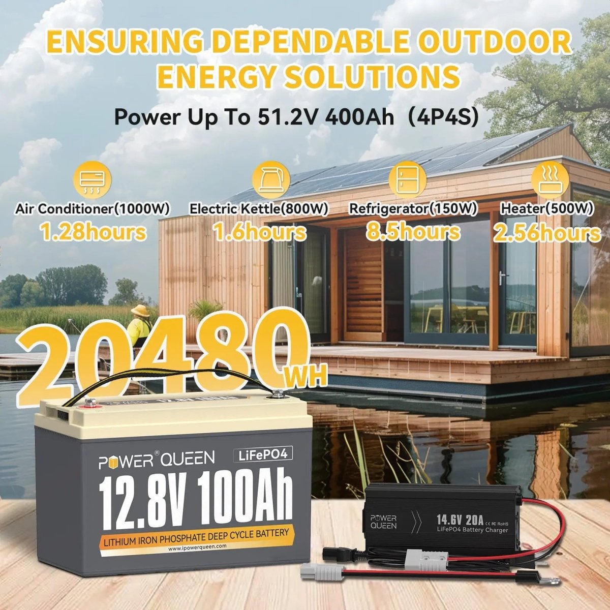 Power Queen 12V 20A Charger Kit With 12V 100Ah Deep Cycle Lithium Battery Power Queen