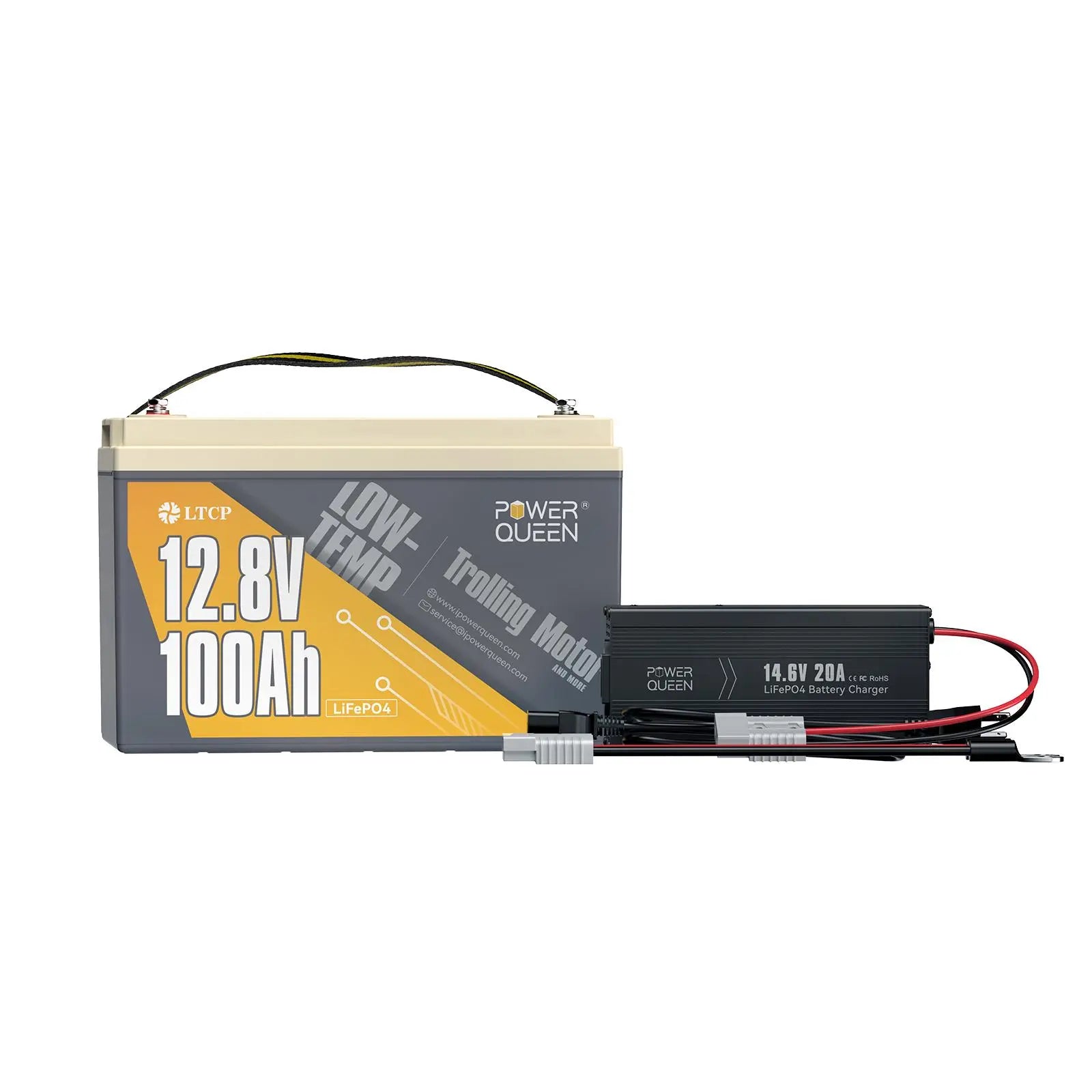 Power Queen 12V 20A Charger Kit With 12V 100Ah Low-Temp Deep Cycle Lithium Battery Power Queen