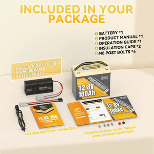 Power Queen 12V 20A Charger Kit With 12V 100Ah Mini Deep Cycle Lithium Battery Power Queen