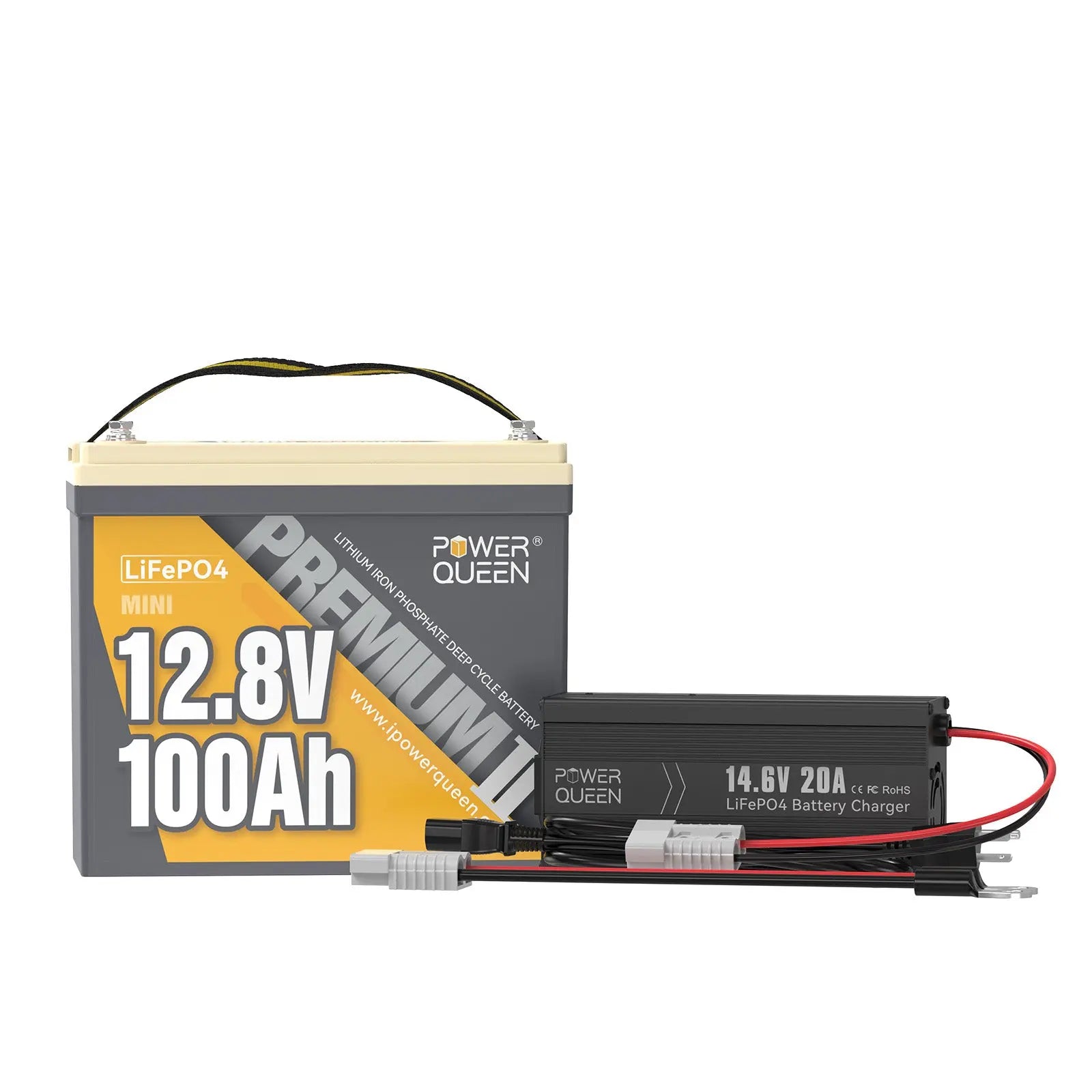 Power Queen 12V 20A Charger Kit With 12V 100Ah Mini Deep Cycle Lithium Battery Power Queen