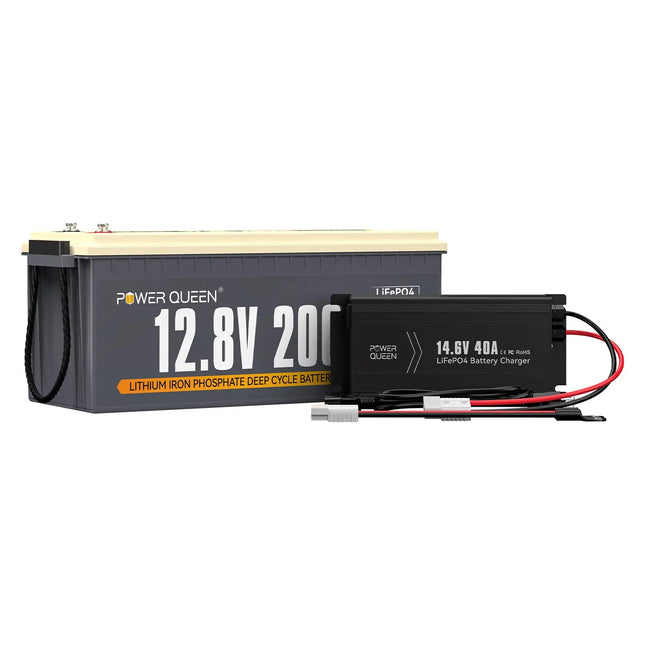 Power Queen 12V 20A Charger Kit With 12V 200Ah Plus Deep Cycle Lithium Battery Power Queen