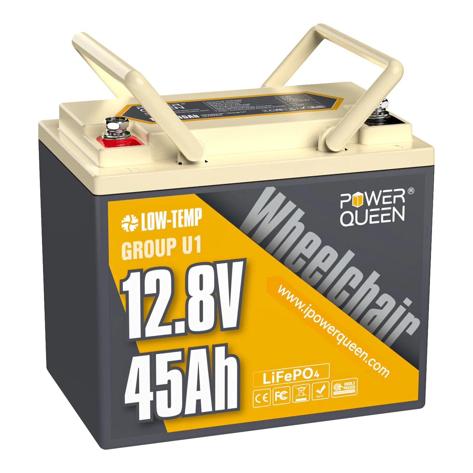 Power Queen 12V 45Ah Group U1 Wheelchair Lithium Battery