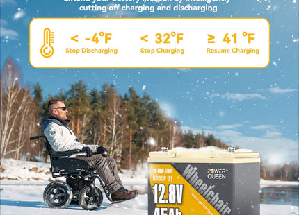 Power Queen 12V 45Ah Group U1 Wheelchair Lithium Battery with low-temperature protection