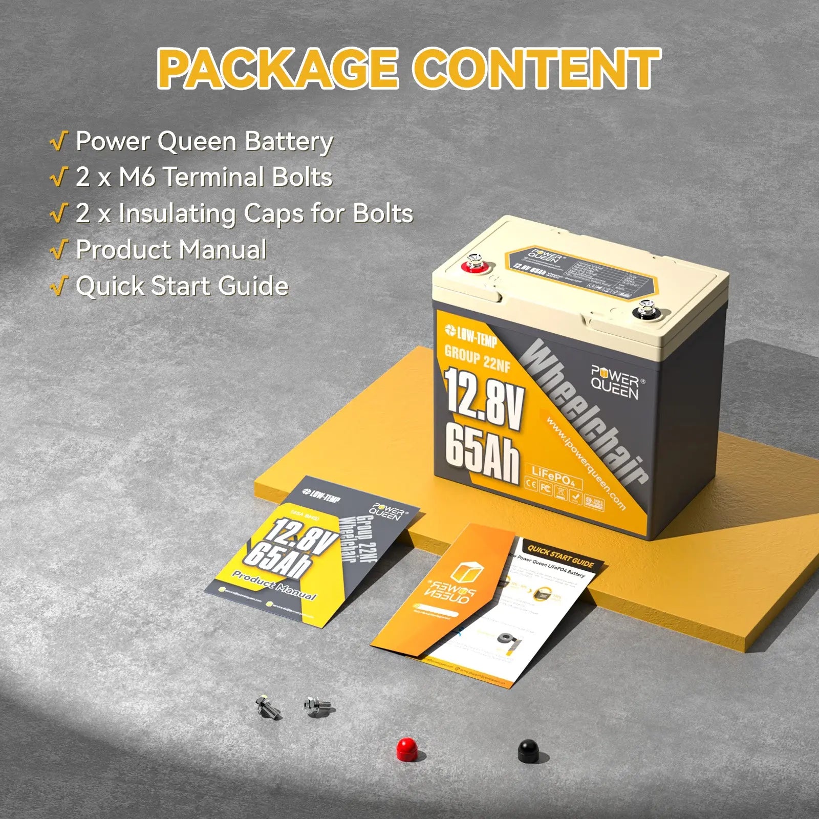 Power Queen 12V 65Ah 22NF Wheelchair Lithium Battery packages