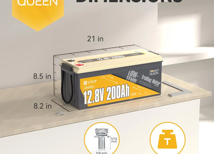 the dimensions of Power Queen 12V 200Ah PLUS Low-Temp Deep Cycle Lithium Battery