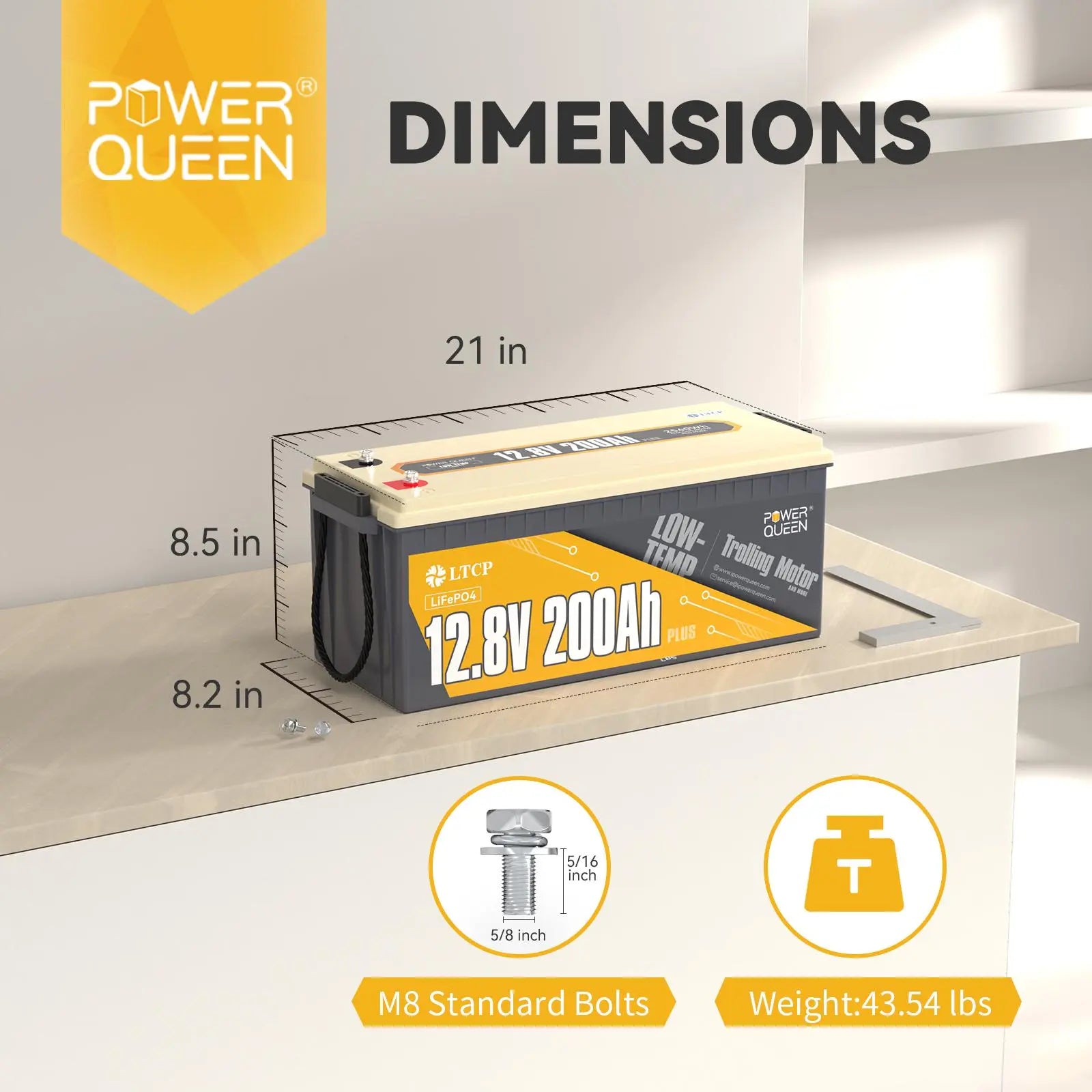 Power Queen 12V200Ah PLUS Low-Temp LiFePO4 Battery, Built-in 200A BMS Power Queen
