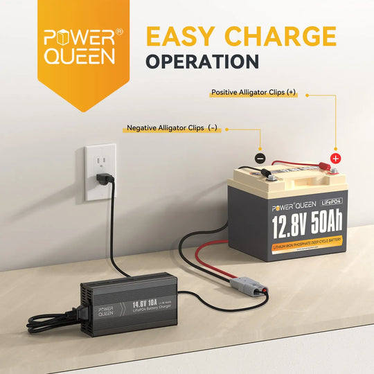 Power Queen 14.6V 10A LiFePO4 Battery Charger For 12V LiFePO4 Lithium Battery