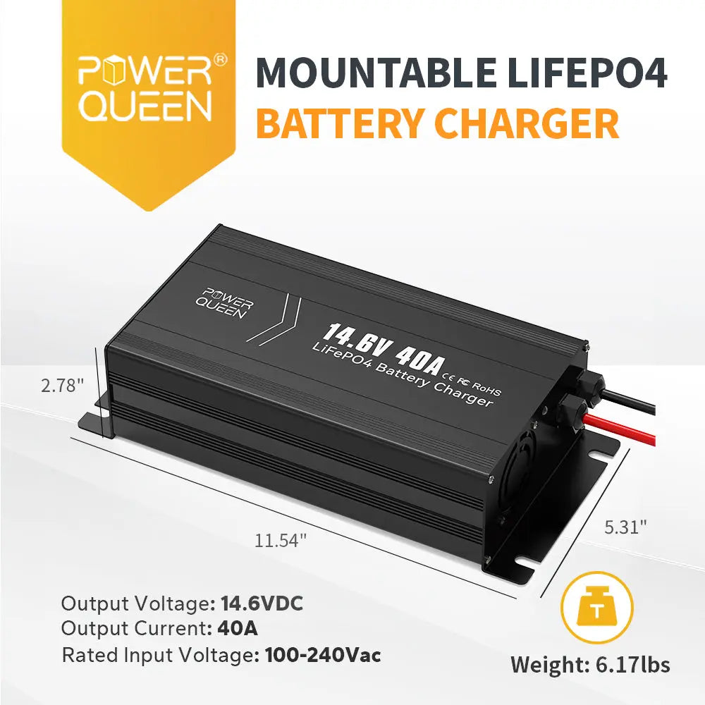 the dimension and weight of Power Queen 14.6V 40A Lithium Battery Charger