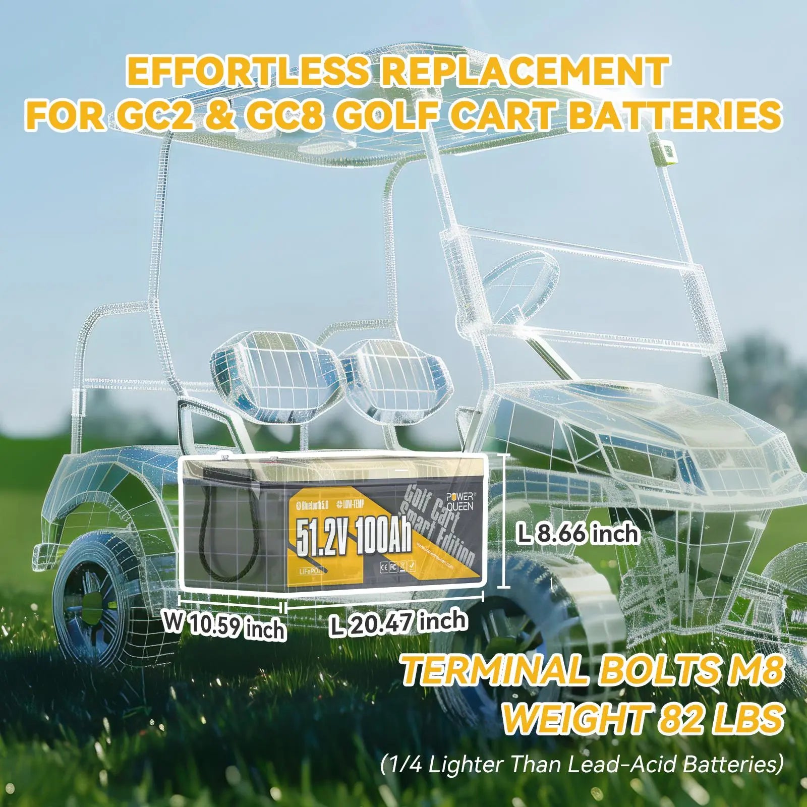 Power Queen 48V 100Ah Golf Cart Smart Deep Cycle Lithium Battery Power Queen