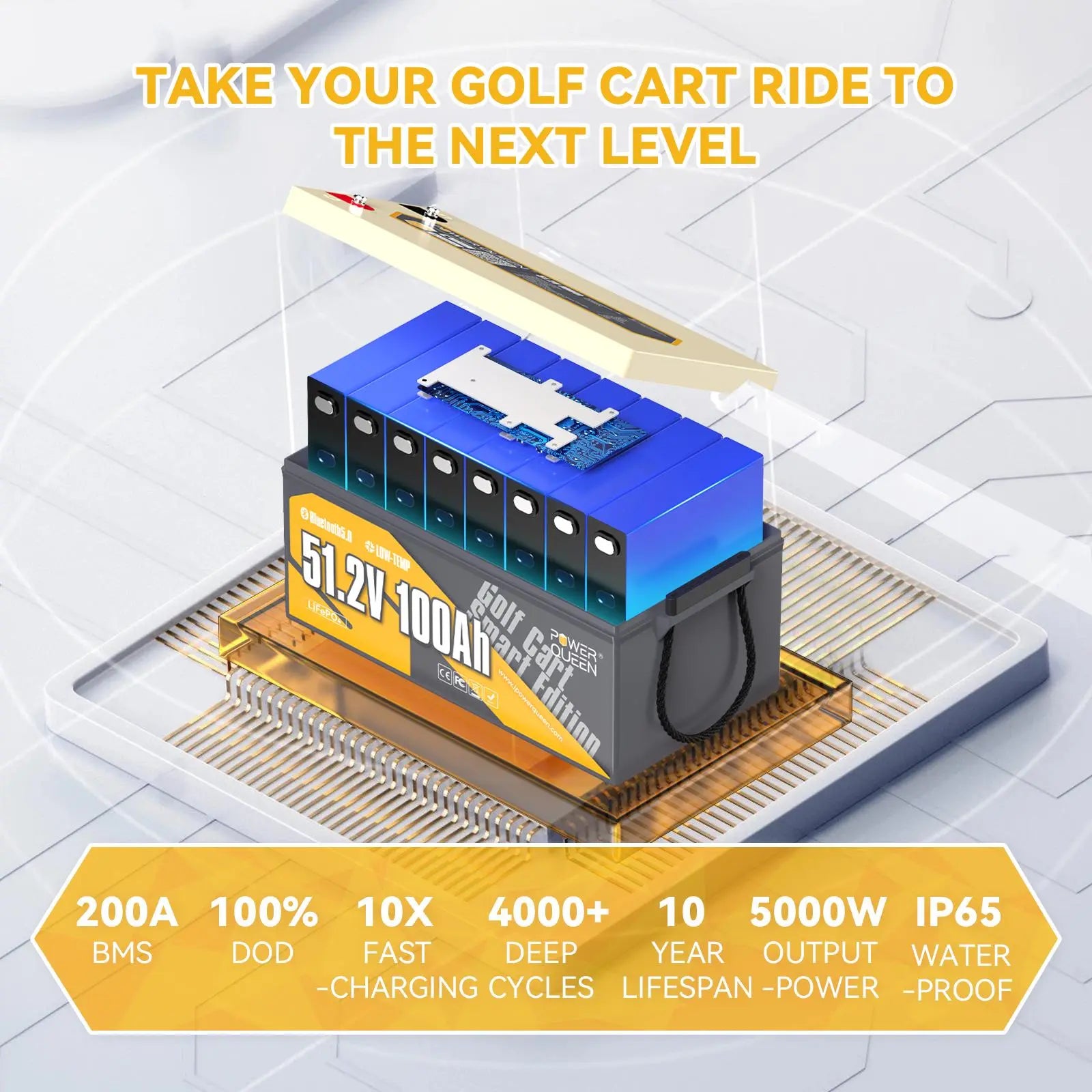 the BMS of Power Queen 48V 100Ah Golf Cart Smart Deep Cycle Lithium Battery