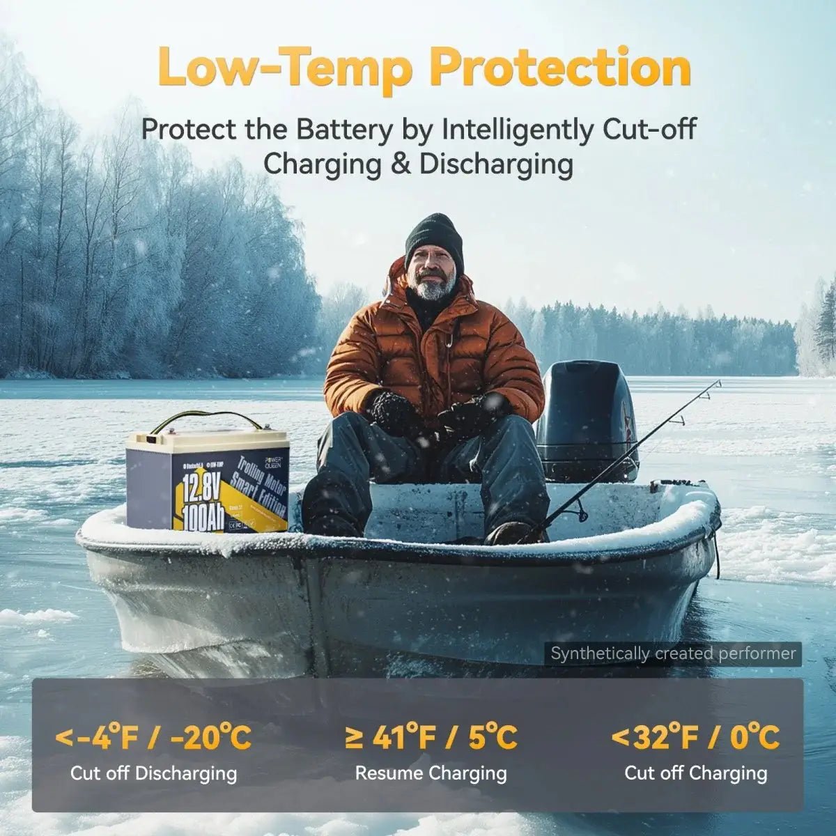 Power Queen 12V 100Ah Low-temp Smart Deep Cycle Lithium Battery