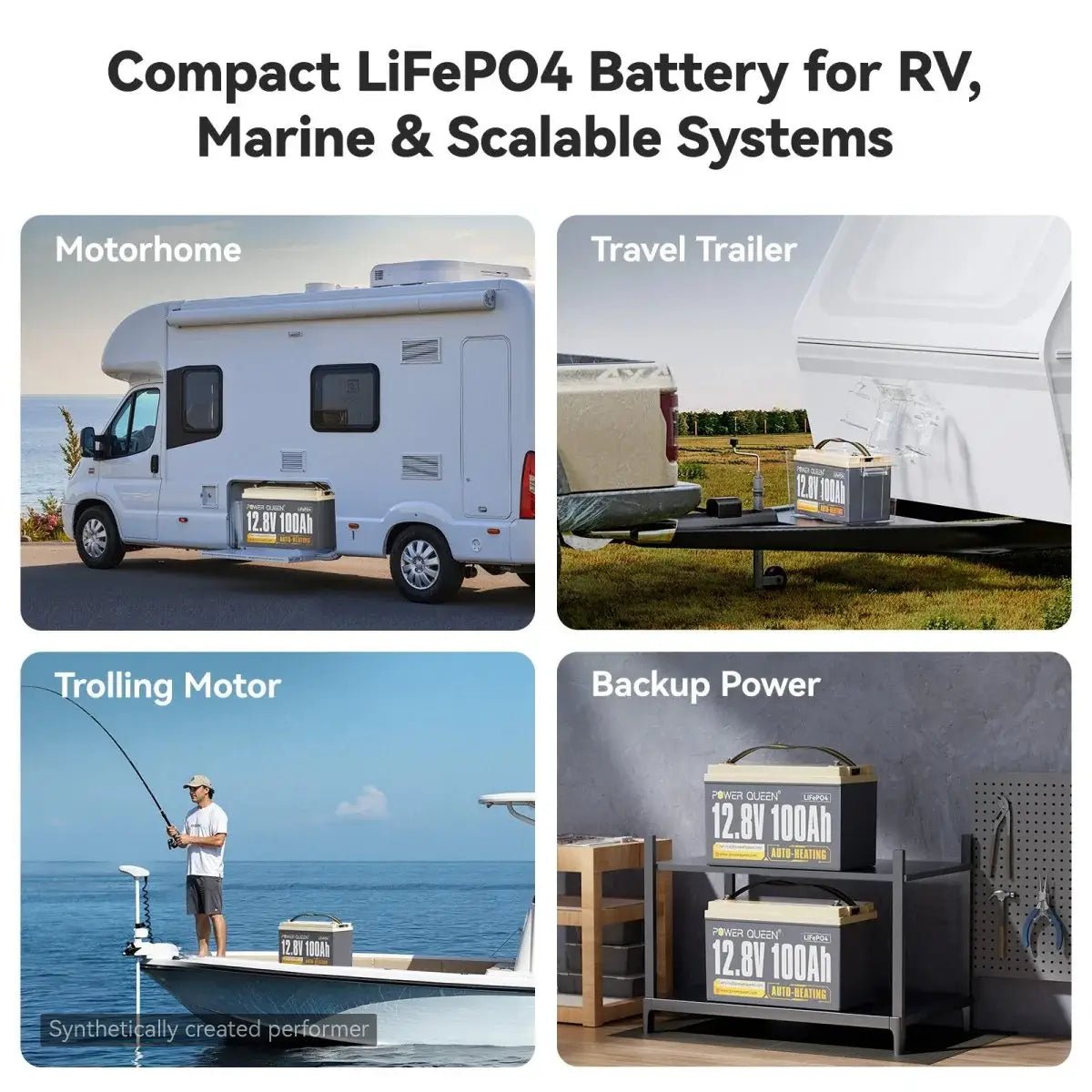 Power Queen 12V 100Ah Self-Heating Deep Cycle Lithium Battery