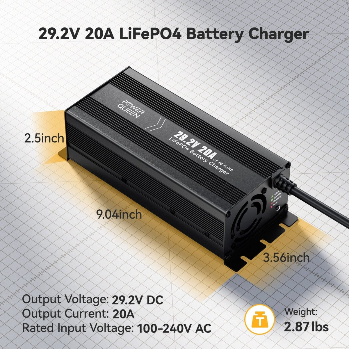Power Queen 29.2V 20A Lithium LiFePO4 Battery Charger– lithium batteries