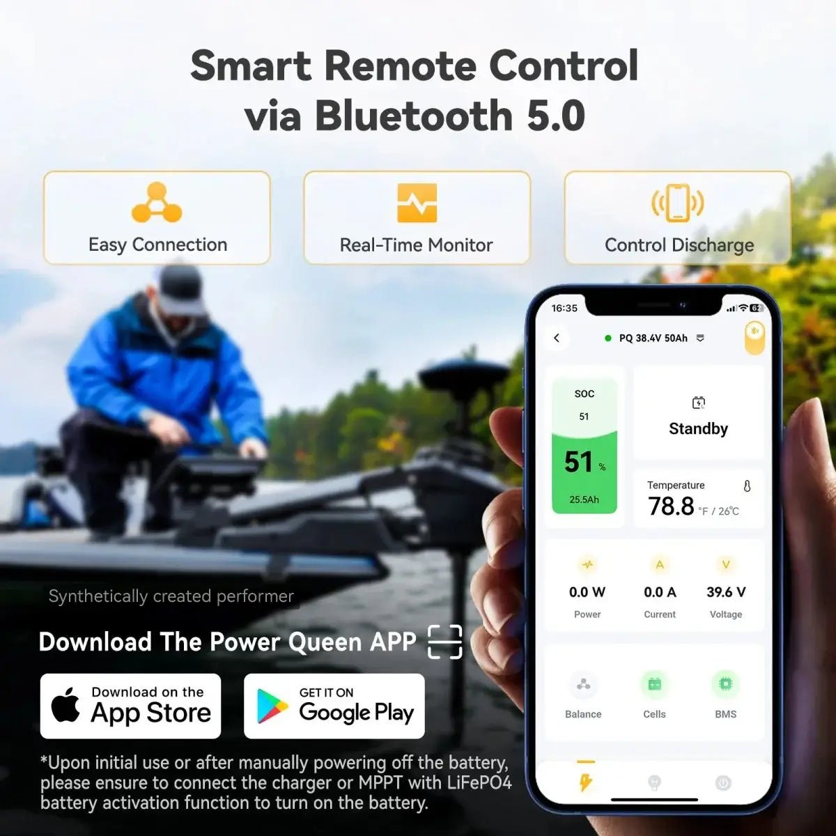 Power Queen 36V 50Ah Smart Deep Cycle Lithium Battery