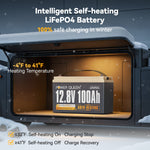 Power Queen 12V 100Ah LiFePO4 self-heating battery for safe winter charging with auto-heating function