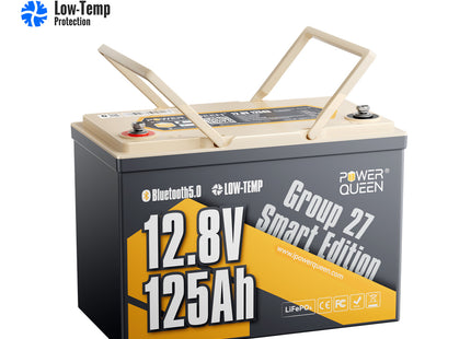Power Queen 12V 125Ah Group27 Smart Deep Cycle Lithium Battery