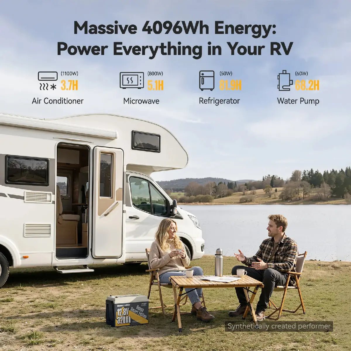 Power Queen 12V 320Ah Bluetooth LiFePO4 Battery | Compact High Capacity Ready for RV, Boondocking, Week-Long Trips