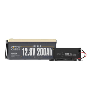 Power Queen 12V 40A Charger Kit With 12V 200Ah Plus Deep Cycle Lithium Battery