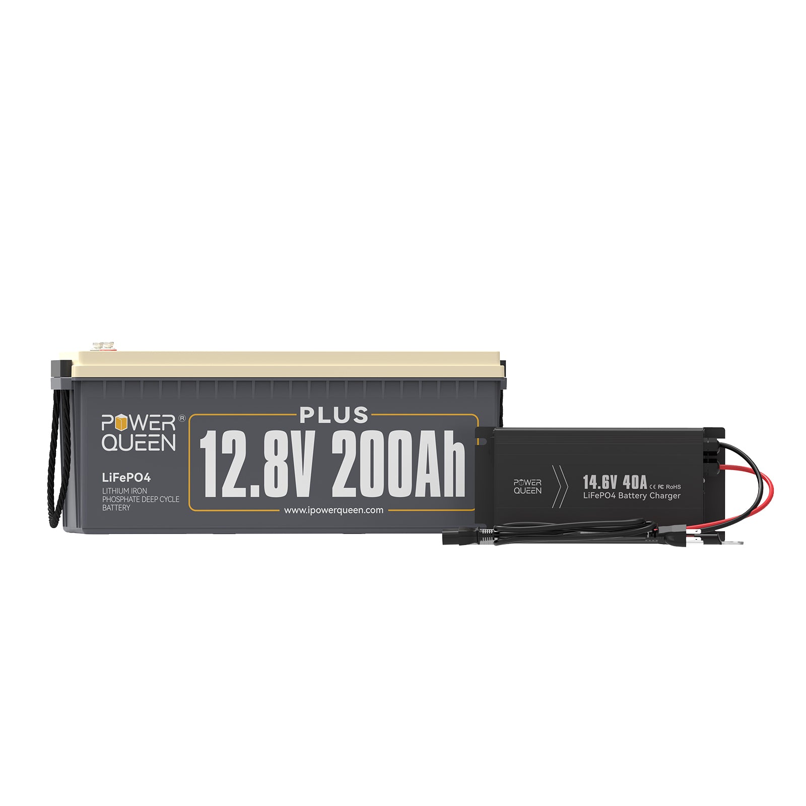 Power Queen 12V 40A Charger Kit With 12V 200Ah Plus Deep Cycle Lithium Battery