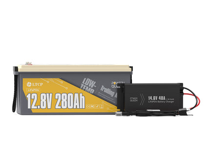 Power Queen 12V 40A Charger Kit With 12V 280Ah Low-Temp Deep Cycle Lithium Battery