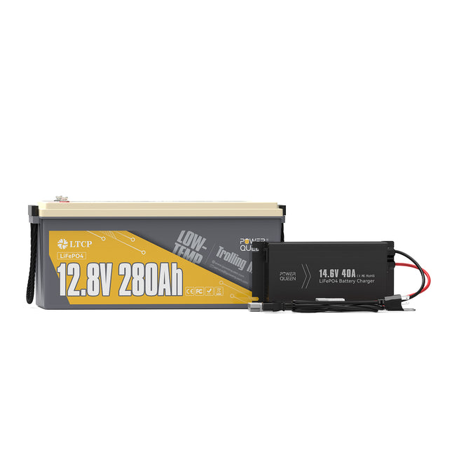 Power Queen 12V 40A Charger Kit With 12V 280Ah Low-Temp Deep Cycle Lithium Battery