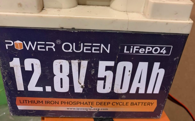 Power Queen 12v 50ah lifepo4 battery with specifications on a white background