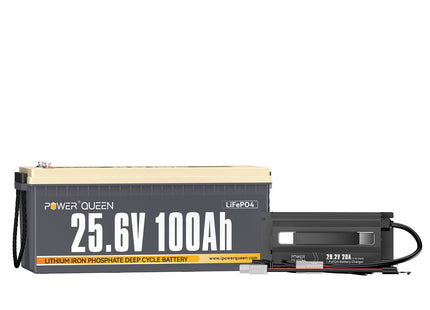 Power Queen 29.2V 20A Charger Kit With 24V 100Ah Deep Cycle Lithium Battery