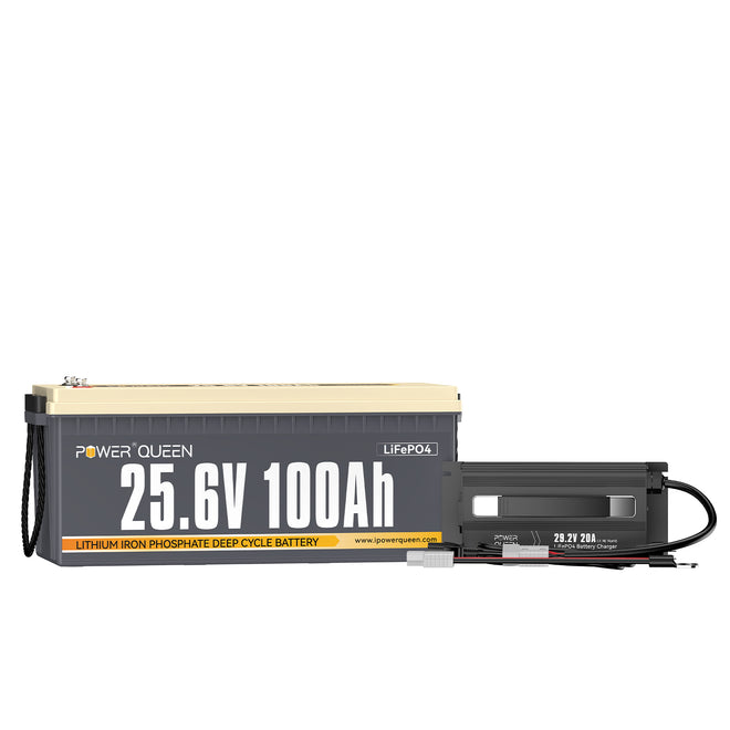 Power Queen 29.2V 20A Charger Kit With 24V 100Ah Deep Cycle Lithium Battery