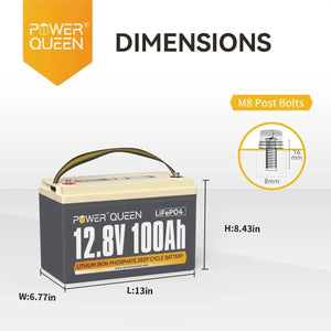 Power Queen 12.8V 100Ah LiFePO4 Battery, Built-in 100A BMS Power Queen
