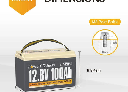 Power Queen 12.8V 100Ah LiFePO4 Battery, Built-in 100A BMS Power Queen