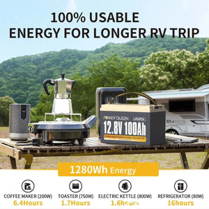 Power Queen 12.8V 100Ah LiFePO4 Battery, Built-in 100A BMS Power Queen