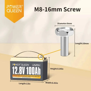 Power Queen 12.8V 100Ah LiFePO4 Battery, Built-in 100A BMS Power Queen