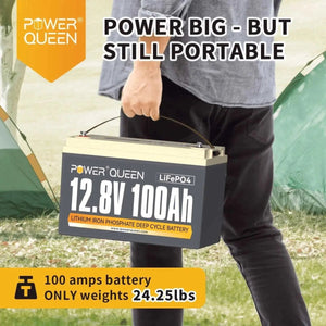 Power Queen 12.8V 100Ah LiFePO4 Battery, Built-in 100A BMS Power Queen