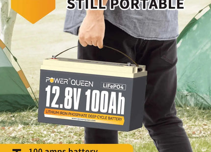Power Queen 12.8V 100Ah LiFePO4 Battery, Built-in 100A BMS Power Queen