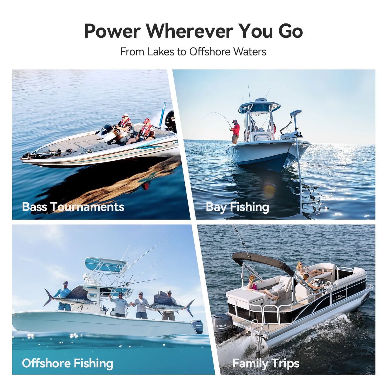 Power Queen versatile 24v 125ah lithium trolling motor battery for bass tournaments, bay fishing, and offshore water adventures.