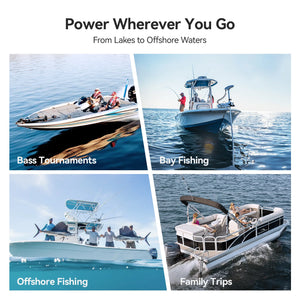 Power Queen versatile 24v 125ah lithium trolling motor battery for bass tournaments, bay fishing, and offshore water adventures.