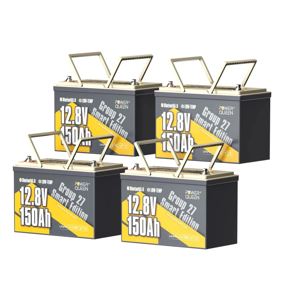 Four packs Power Queen 12v 150ah group 27 smart edition deep cycle lithium battery