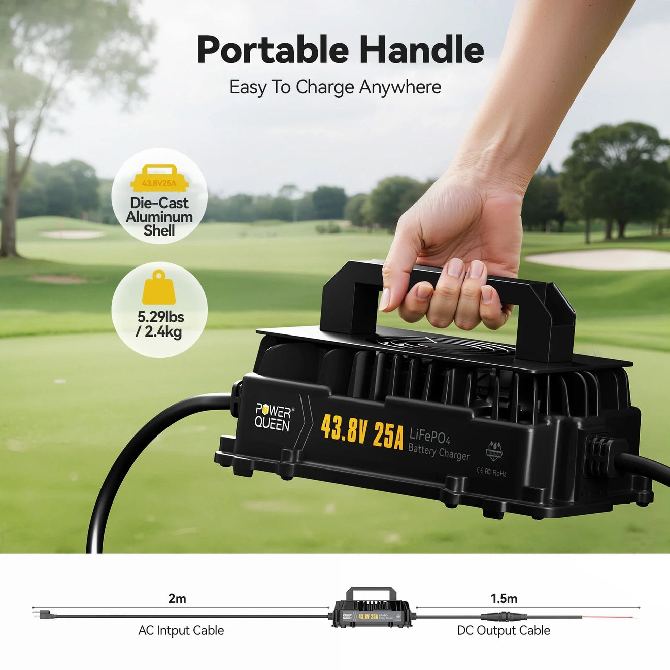power_queen_36v_25a_Lifepo4_battery_charger_protable_handle