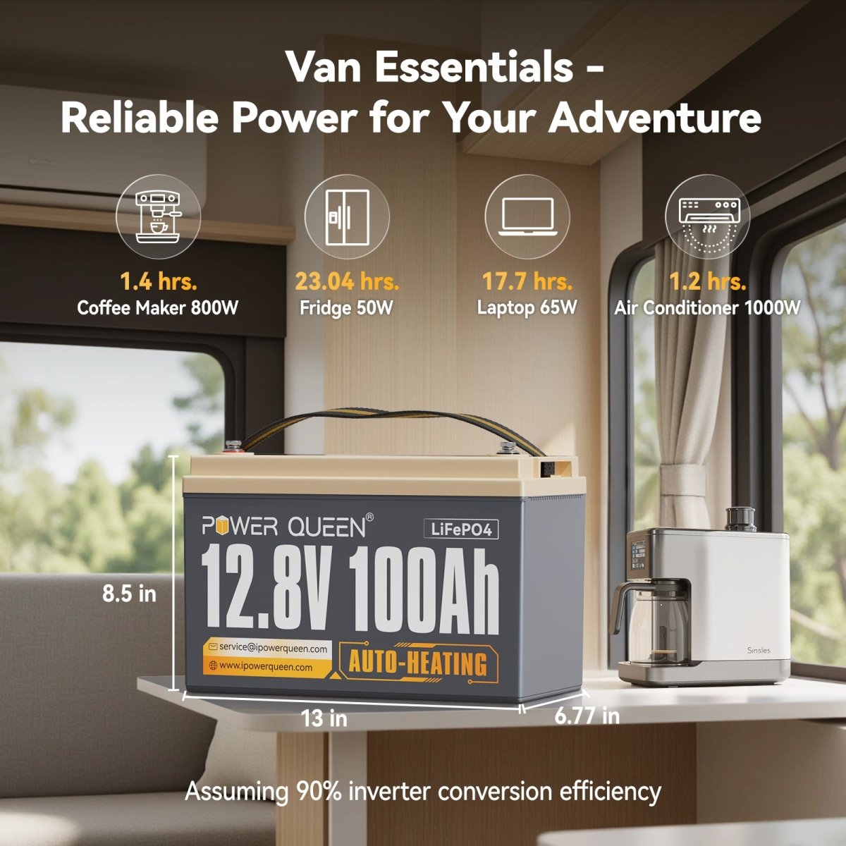 Power Queen 12V 100Ah LiFePO4 battery reliable van essentials power source for appliances