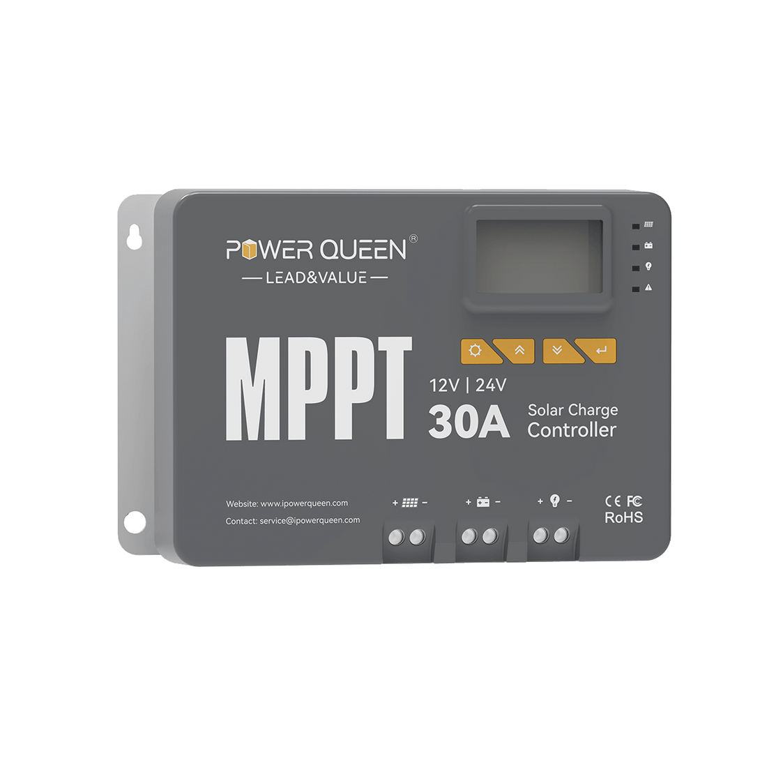 Power Queen 12/24V 30A MPPT Solar Charge Controller &amp; Bluetooth Adapter