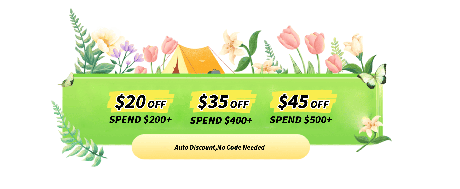 Power Queen Spring Promotion: Save $20 on $200+, $35 on $400+, $45 on $500+, with automatic discount and no code required.