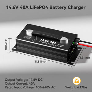 Power Queen 14.6V 40A LiFePO4 Charger Dimensions and Specifications