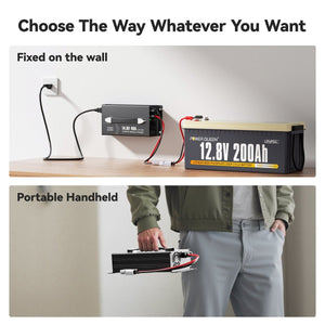 Power Queen 14.6V 40A LiFePO4 Battery Charger, Portable Handheld and Wall Mounted Options