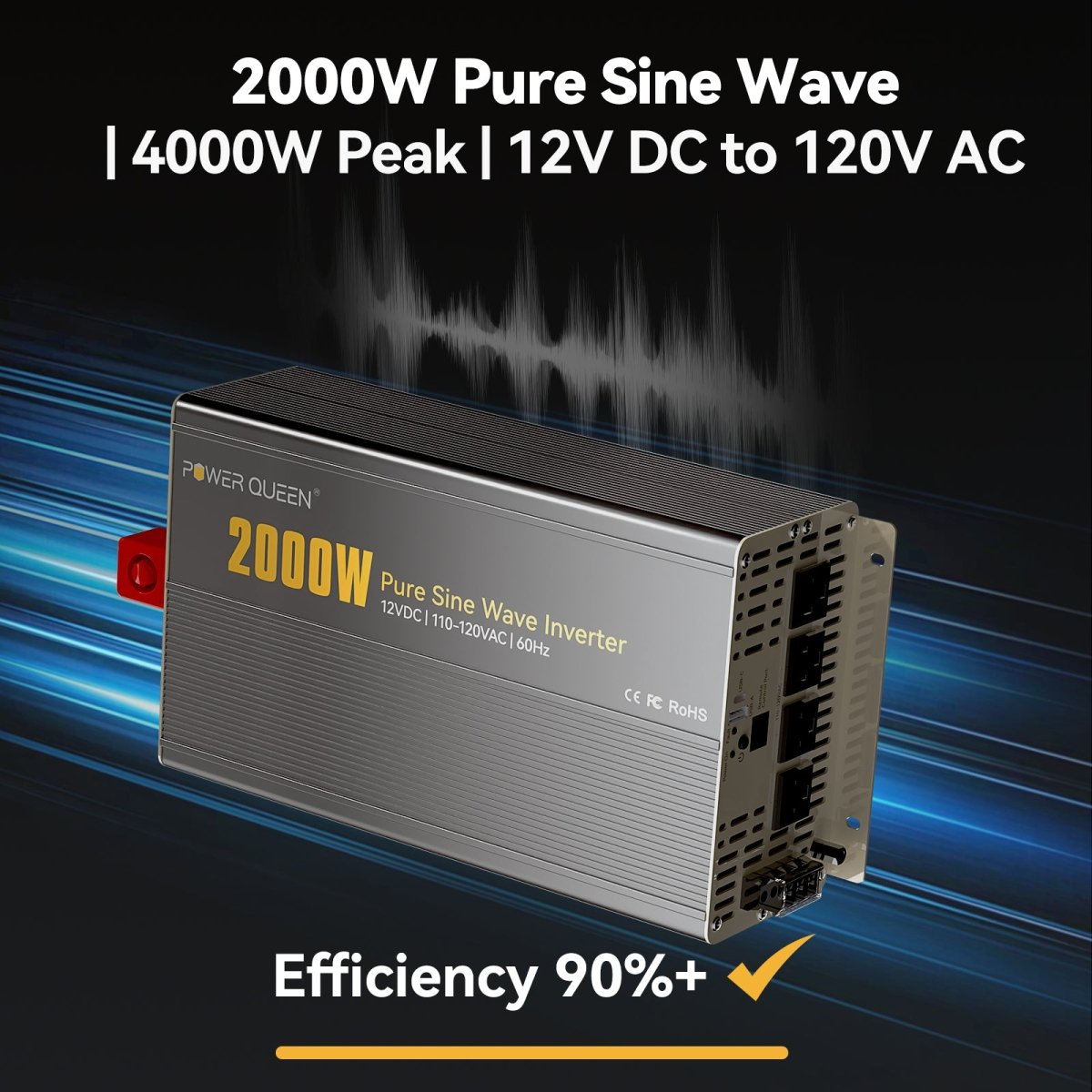 High efficiency 90%+ Power Queen 2000W Pure Sine Wave Inverter with 4000W surge power capability