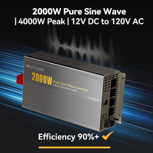 High efficiency 90%+ Power Queen 2000W Pure Sine Wave Inverter with 4000W surge power capability