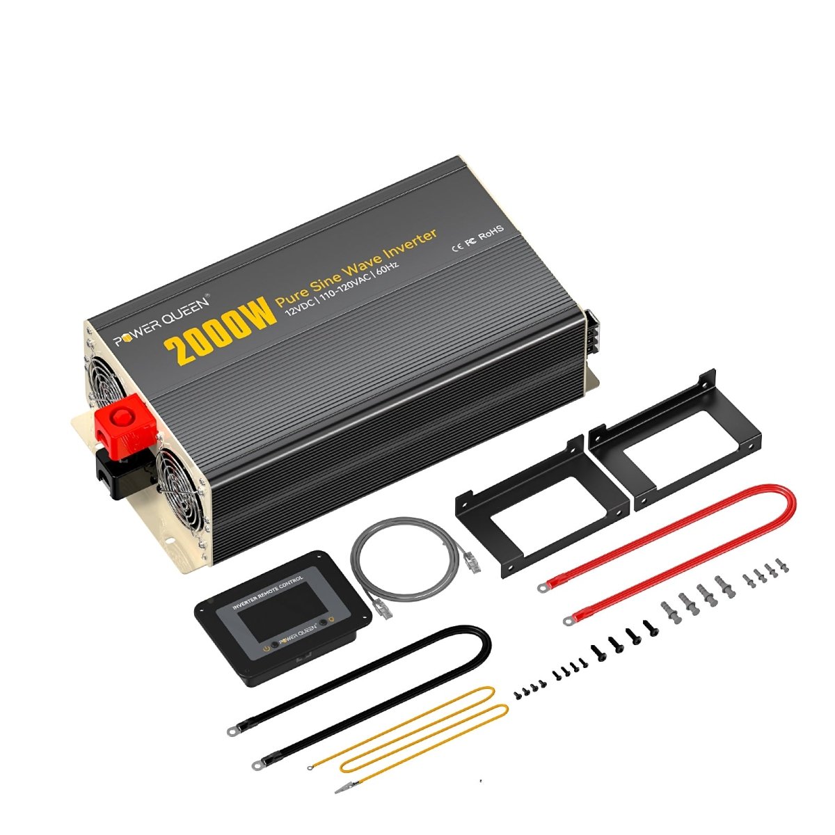 Power Queen 2000W Pure Sine Wave Inverter 12V DC to 110V/120V AC - Main Product View