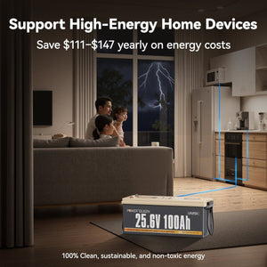 Power Queen LiFePO4 battery supporting high-energy home devices, saving up to $147 yearly on electricity costs