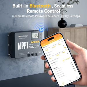 Remote monitoring of Power Queen MPPT solar charge controller using Bluetooth-enabled smartphone app