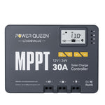 Front view of Power Queen 12V 24V 30A MPPT solar charge controller for efficient battery charging